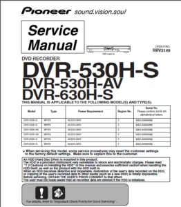 Pioneer Dvr-530h-s 630h-s Service Manual Repair Guide pdf download