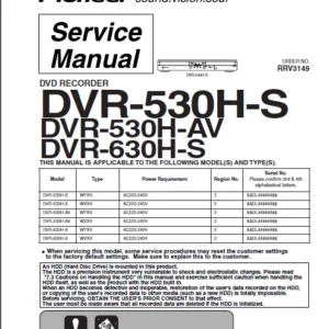 Pioneer Dvr-530h-s 630h-s Service Manual Repair Guide pdf download