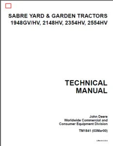 John Deere Sabre Yard Garden Tractors 1948gv Hv 2148hv 2354hv 2554hv  Technical Service Manual - Download