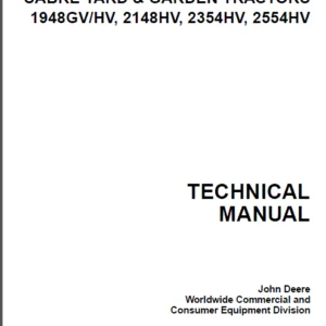John Deere Sabre Yard Garden Tractors 1948gv Hv 2148hv 2354hv 2554hv  Technical Service Manual - Download