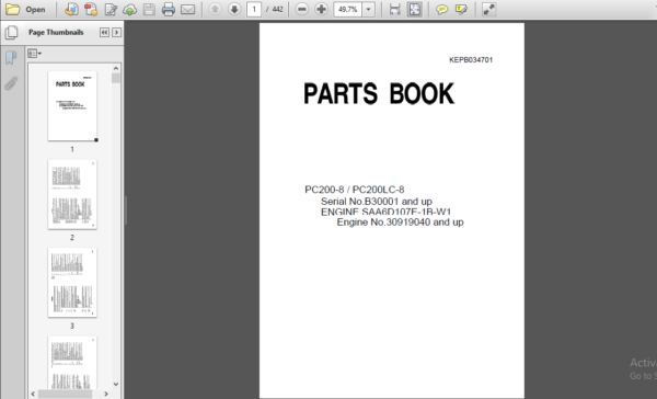 Komatsu Pc200-8 Pc200lc-8 Hydraulic Excavator Parts Book - DOWNLOAD