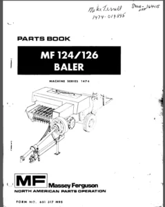 Massey Ferguson Mf 124 126 Baler Parts Manual 651317m95 - DOWNLOAD