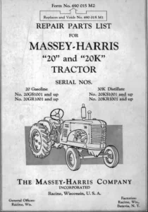 Massey Harris 20 And 20k Tractor Parts Manual 690015m - DOWNLOAD