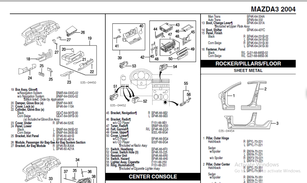 Mazda catalog parts