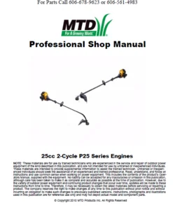 Mtd 25cc 2 Cycle P25 Series Engines Workshop Service Repair Manual - DOWNLOAD