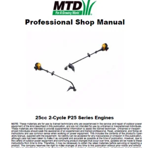 Mtd 25cc 2 Cycle P25 Series Engines Workshop Service Repair Manual - DOWNLOAD