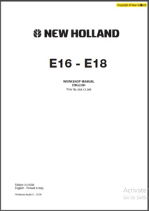 NEW HOLLAND E16 -E18 Workshop Manual 604 13 396 - PDF DOWNLOAD