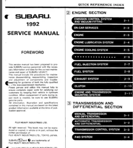 Subaru Legacy Ej22 1991 - 1994 Workshop Service Repair Manual - DOWNLOAD
