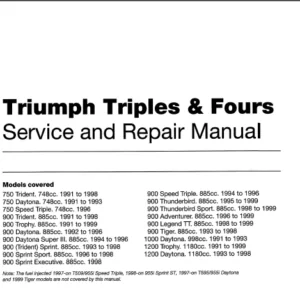Triumph Daytona 900 885cc Service Repair Manual 1992 - 1996 - DOWNLOAD