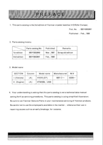 Yanmar Vio15 Crawler Backhoe Parts Catalog Manual - DOWNLOAD