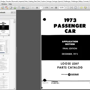 1973 Dodge Chrysler Plymouth Imperial Parts Catalog Dart Dart Custom Swinger Swinger Special Challenger Challenger Rallye Coronet Coronet Custom Coronet Crestwood Charger Charger Se Polara - DOWNLOAD