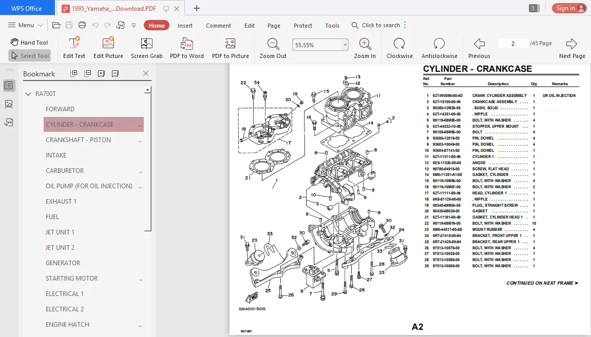 1995 Yamaha Wave Raider Ra700t Parts  Catalog Manual - PDF Download - Image 2