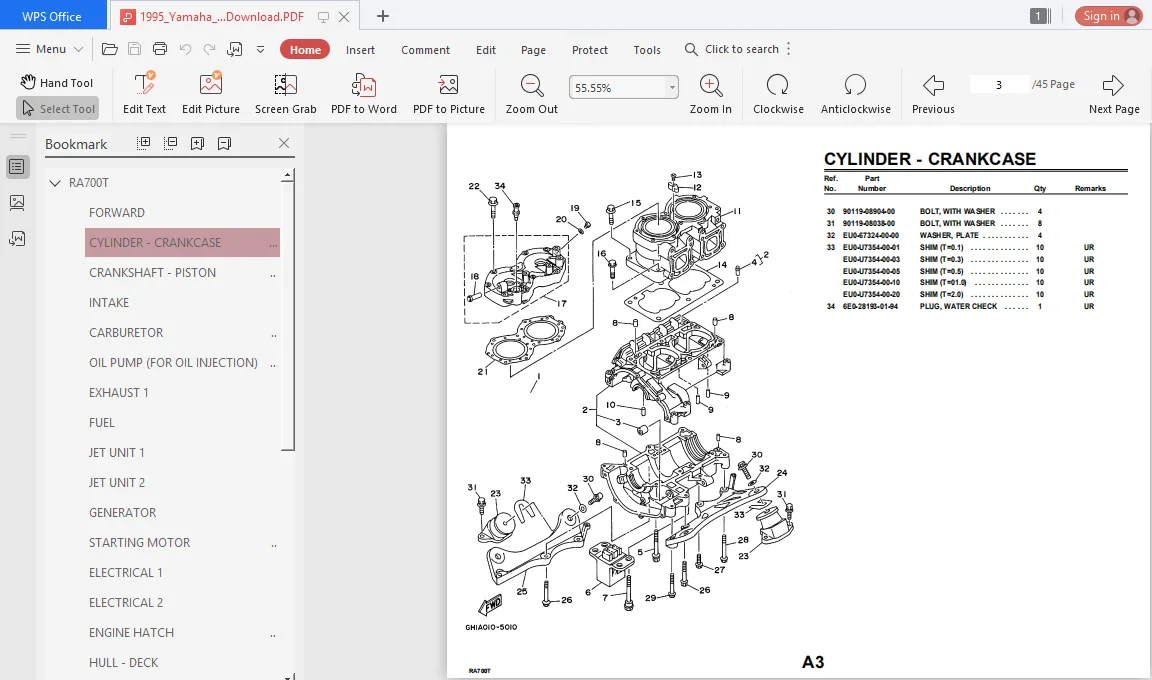 1995 Yamaha Wave Raider Ra700t Parts  Catalog Manual - PDF Download - Image 3