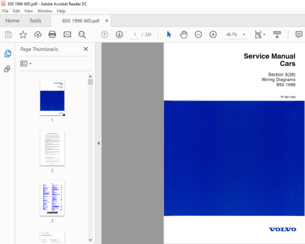 1997 Volvo 850 Wiring Diagrams Service manual - PDF Download