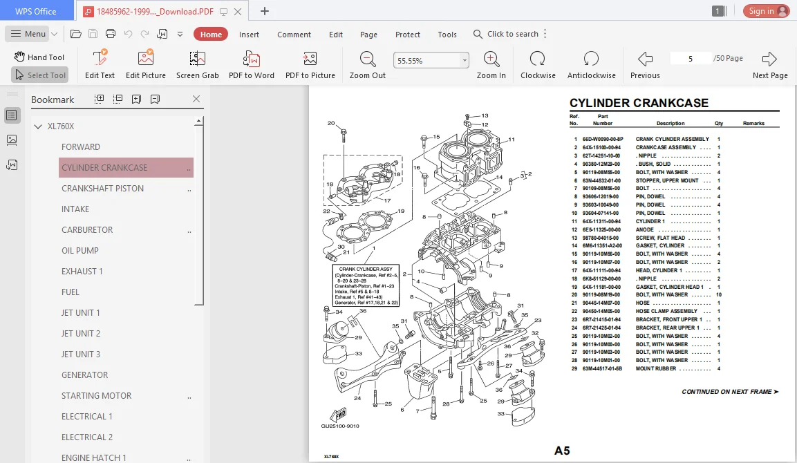 1999 Yamaha Wave Runner Xl760 Parts Manual Catalog Download - Image 2
