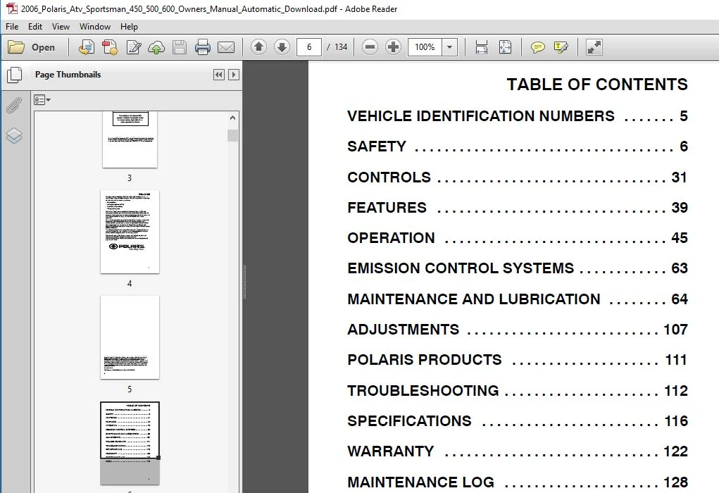 2006 Polaris Atv Sportsman 450 500 700 Owners Manual Automatic - PDF DOWNLOAD - Image 3