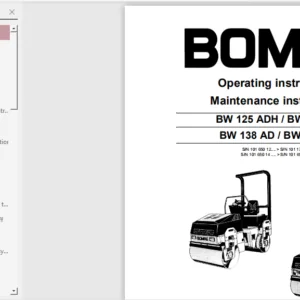 BOMAG BW 125 ADH BW 135 AD BW138 AD BW138 AC SINGLE STANDEM VIBRATORY ROLLER OPERATING MAINTENANCE MANUAL - PDF Download