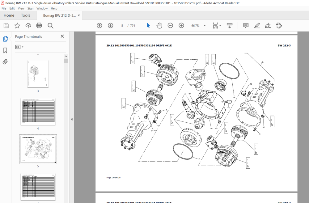 Bomag BW 212 D-3 Single drum vibratory rollers Service Parts Catalogue ...