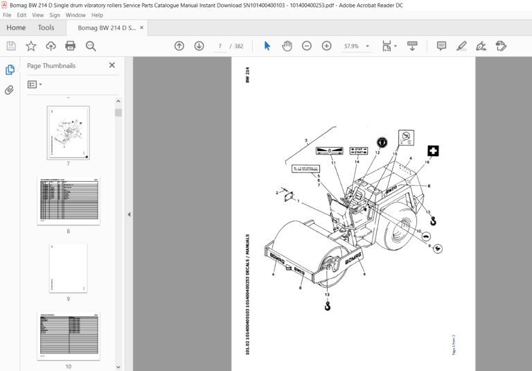 Bomag BW 214 D Single drum vibratory rollers Service Parts Catalogue