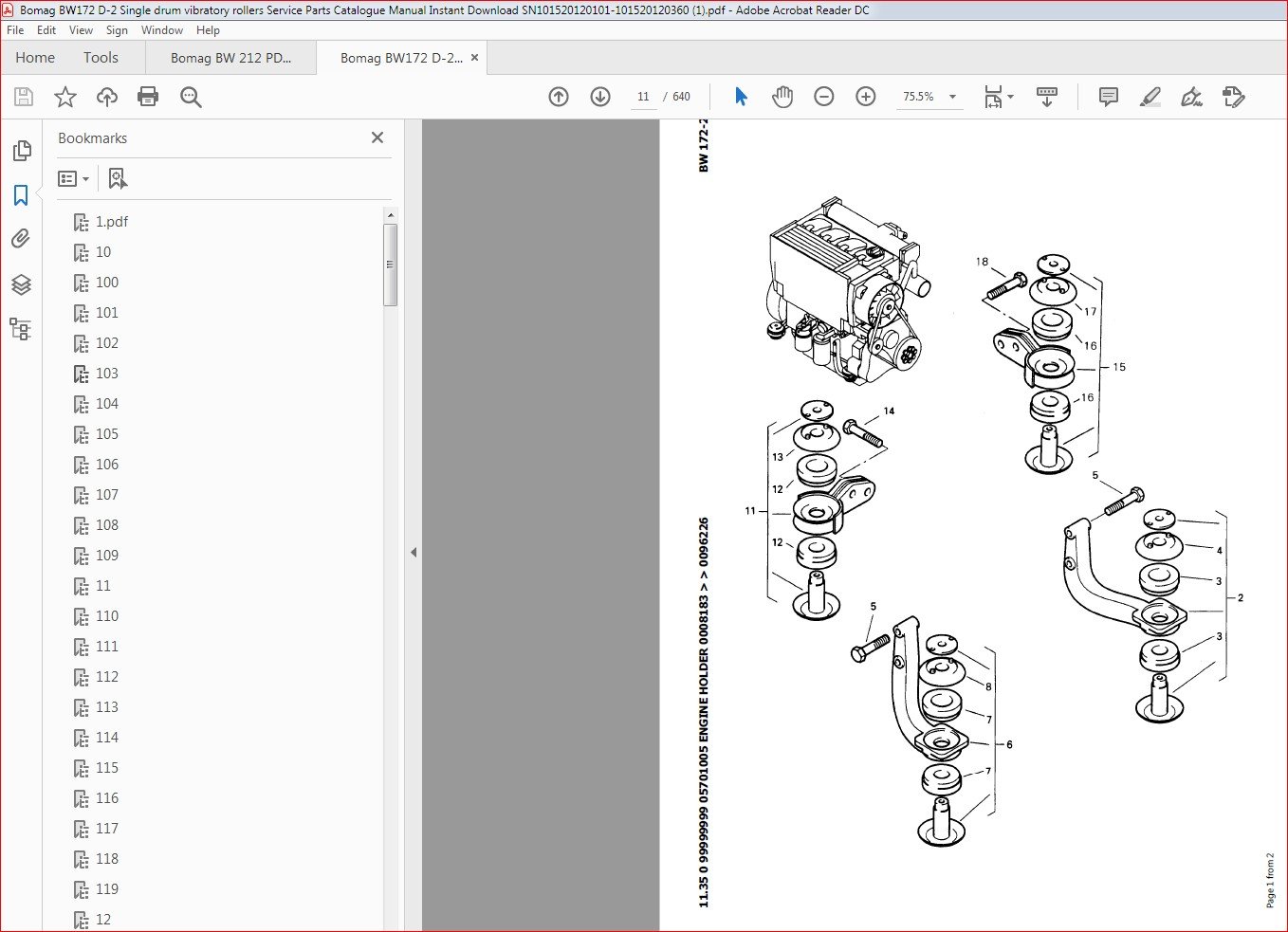 Bomag BW172 D 2 Single drum vibratory rollers Service Parts Catalogue ...