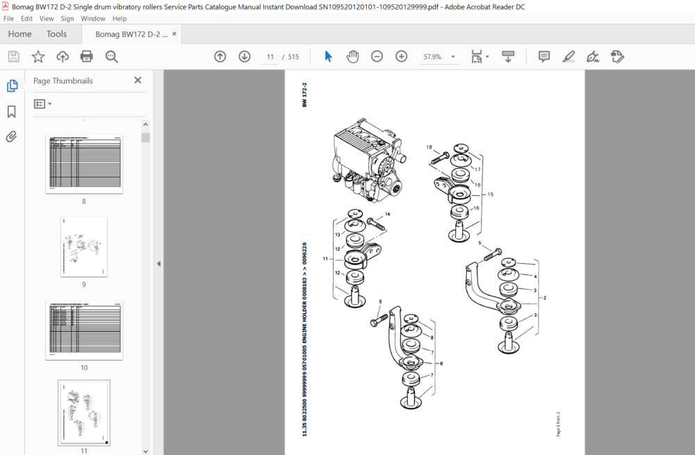 Bomag BW172 D-2 Single drum vibratory rollers Service Parts Catalogue ...