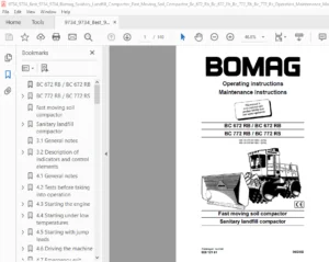 BOMAG Sanitary landfill Compactor (Fast Moving Soil compactor) BC 672 RB / BC 672 EB / BC 772 RB / BC 772 RS Operation & MAINTENANCE - PDF DOWNLOAD