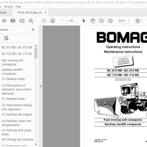 BOMAG Sanitary landfill Compactor (Fast Moving Soil compactor) BC 672 RB / BC 672 EB / BC 772 RB / BC 772 RS Operation & MAINTENANCE - PDF DOWNLOAD