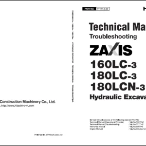 Hitachi Hydraulic Excavator Zaxis 160LC-3, 180LC-3, 180LCN-3 Workshop Service Manual - PDF DOWNLOAD