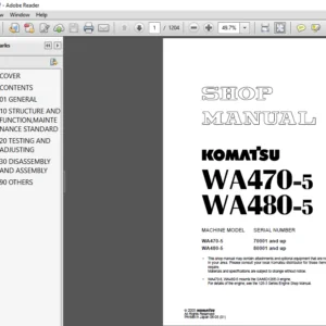 Komatsu Wa470-5 Wa480-5 Wa470-5h Wa480-5h Wheel Loader Service Repair Manual - PDF Download