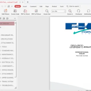 Fiat Kobelco E9sr Mini Crawler Excavator Service Repair Workshop Manual - PDF Download