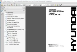 HYUNDAI YANMAR 4TNE94 4TNE98 4TNE106 INDUSTRIAL ENGINE SERVICE  REPAIR WORKSHOP MANUAL - DOWNLOAD