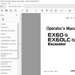 Hitachi Ex60-5 Ex60lc-5 Excavator Operators Manual - PDF Download