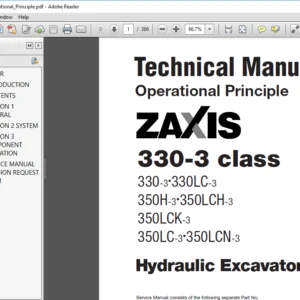 Hitachi Zaxis 330-3 Class 330LC-3, 350H-3, 350LC-3, 350LCH-3, 350LCK-3, 350LCN-3 Hydraulic Excavator Shop Manual + Operational + Troubleshooting - DOWNLOAD