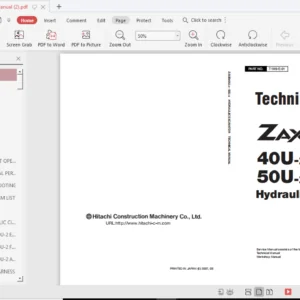 Hitachi Zaxis ZX-40U-2, ZX-50U-2 Excavator Service Manual  -  PDF Download