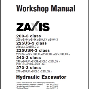 Hitachi ZAXIS 200-3 225US-3 225USR-3 240-3 270-3 Class Hydraulic Excavator Workshop Manual - PDF Download