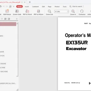 Hitachi Ex135ur Excavator Owners Operators Manual - PDF DOWNLOAD
