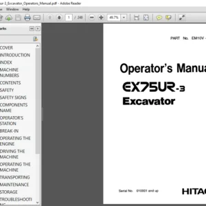 Hitachi Ex75ur-3 Excavator Operators Manual - PDF DOWNLOAD