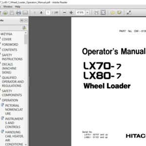 Hitachi Lx70-7 Lx80-7 Wheel Loader Operators Manual