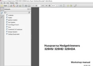 Husqvarna Hedgetrimmers 325HS 325HE  325HDA Service  Repair  Workshop Manual - PDF DOWNLOAD