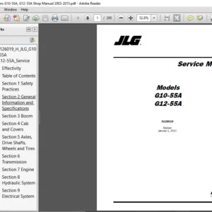 JLG Telehandlers G10 55A, G12 55A Shop Manual 2003 - 2015 - PDF DOWNLOAD