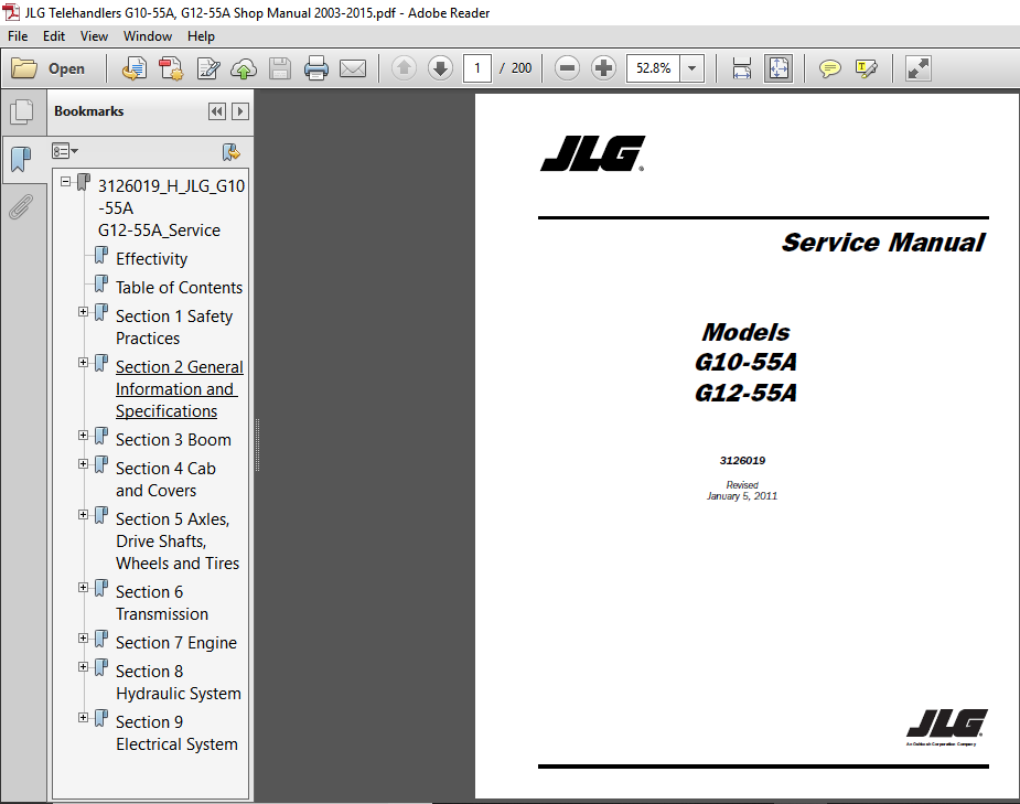 JLG Telehandlers G10 55A, G12 55A Shop Manual 2003 - 2015 - PDF ...