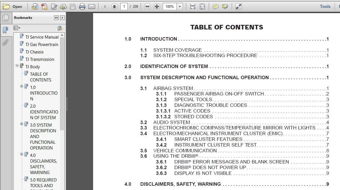 Jeep Wrangler TJ 1997-2006 Factory Service & Owner's Manual PDF Download - Image 3