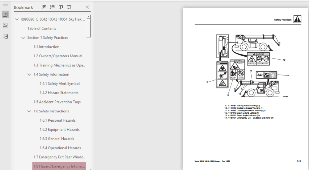 Jlg Skytrak Telehandlers 8042 10042 10054 Ansi Service Repair Manual