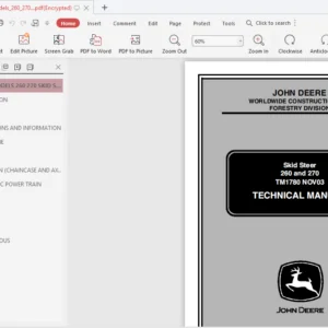 John Deere Models 260 270 Skid Steer TM 1780 NOV O3 Techical Manual - PDF DOWNLOAD