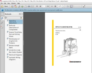 Jungheinrich EFG 213ac, EFG 215ac, EFG 216ac, EFG 218ac, EFG 220ac Electric Lift Truck Shop Manual - PDF DOWNLOAD