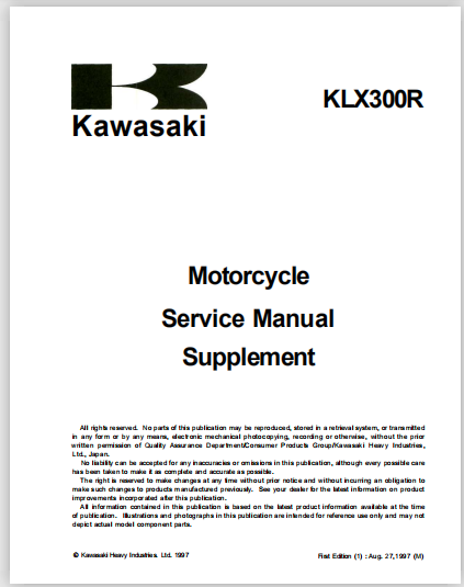 Kawasaki Klx300r motor cycle Service Manual - PDF Download ...