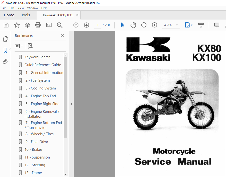 saltet historie Forventning Kawasaki Kx80 Kx100 Service Manual Repair 1991 - 1997 Kx 80 Kx 100 - PDF  DOWNLOAD - HeyDownloads - Manual Downloads