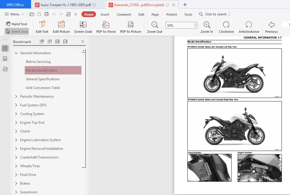 Kawasaki Z1000 / 1000 ABS Workshop Service & Repair Manual 2010-2013 - PDF Download - Image 4