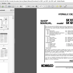 Kobelco Sk100 Sk120 Sk120lc Crawler Excavator Service Repair Manual Download