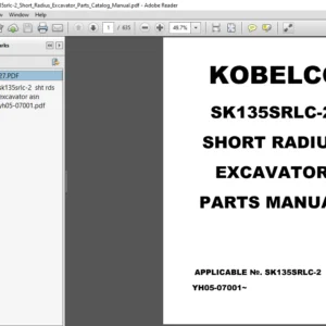 Kobelco Sk135srlc-2 Short Radius Excavator Parts Catalog Manual - PDF DOWNLOAD